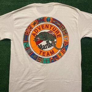Marlboro Unlimited Faded Retro White Fan Graphic T Shirt 159